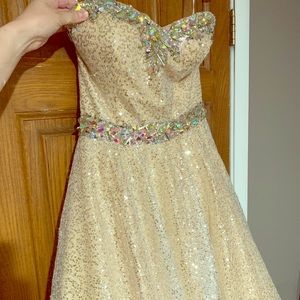 Strapless gold sparkly dress